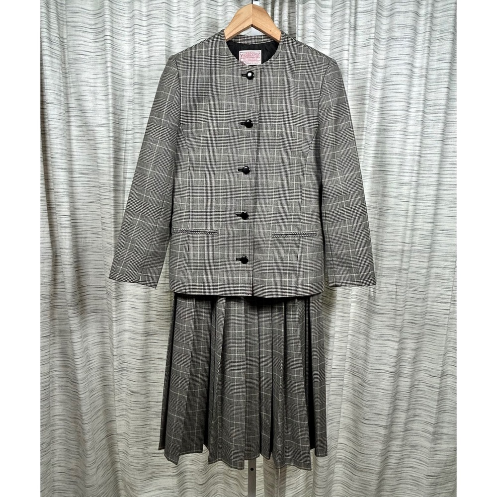 Pendleton Skirt Suit‎ Black White Women Jacket 4 Skirt 2 Glen Plaid Virgin Wool